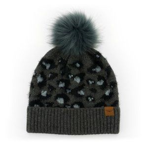 Britts Knits Snow Leopard Pom Hat-Dark Grey